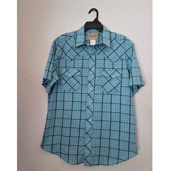 Wrangler Western Men's Pearl Snap Button Down Shirt Size Large Blue Plaid - Picture 3 of 8